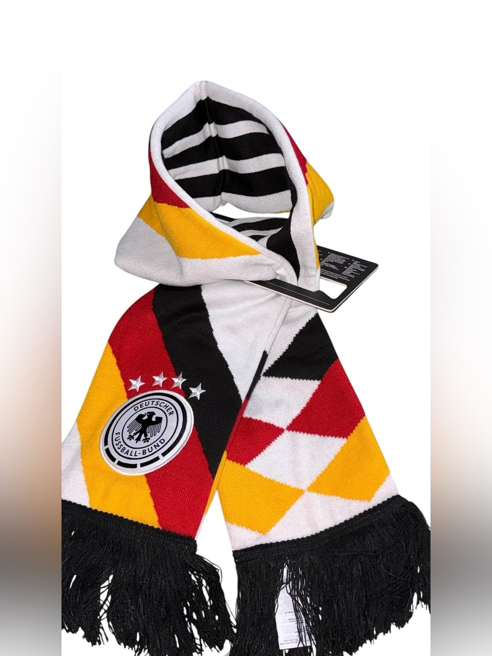 Adidas Germany DFB Scarf with Federation Crest - Black, Red, Yellow, White.